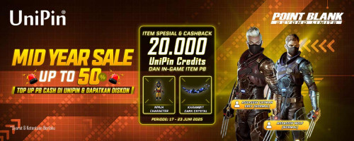 [Mid Year Sale] Top Up PB Cash di UniPin - Dapatkan Diskon 50% + Cashback 20.000 UniPin Credits & Item In-Game PB!